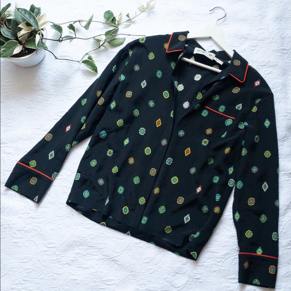 Kenzo X H&M silk blouse top sz 4 (M14)